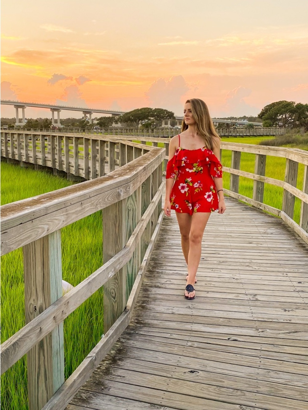 Impressions Red Floral Ruffle Strap Dress